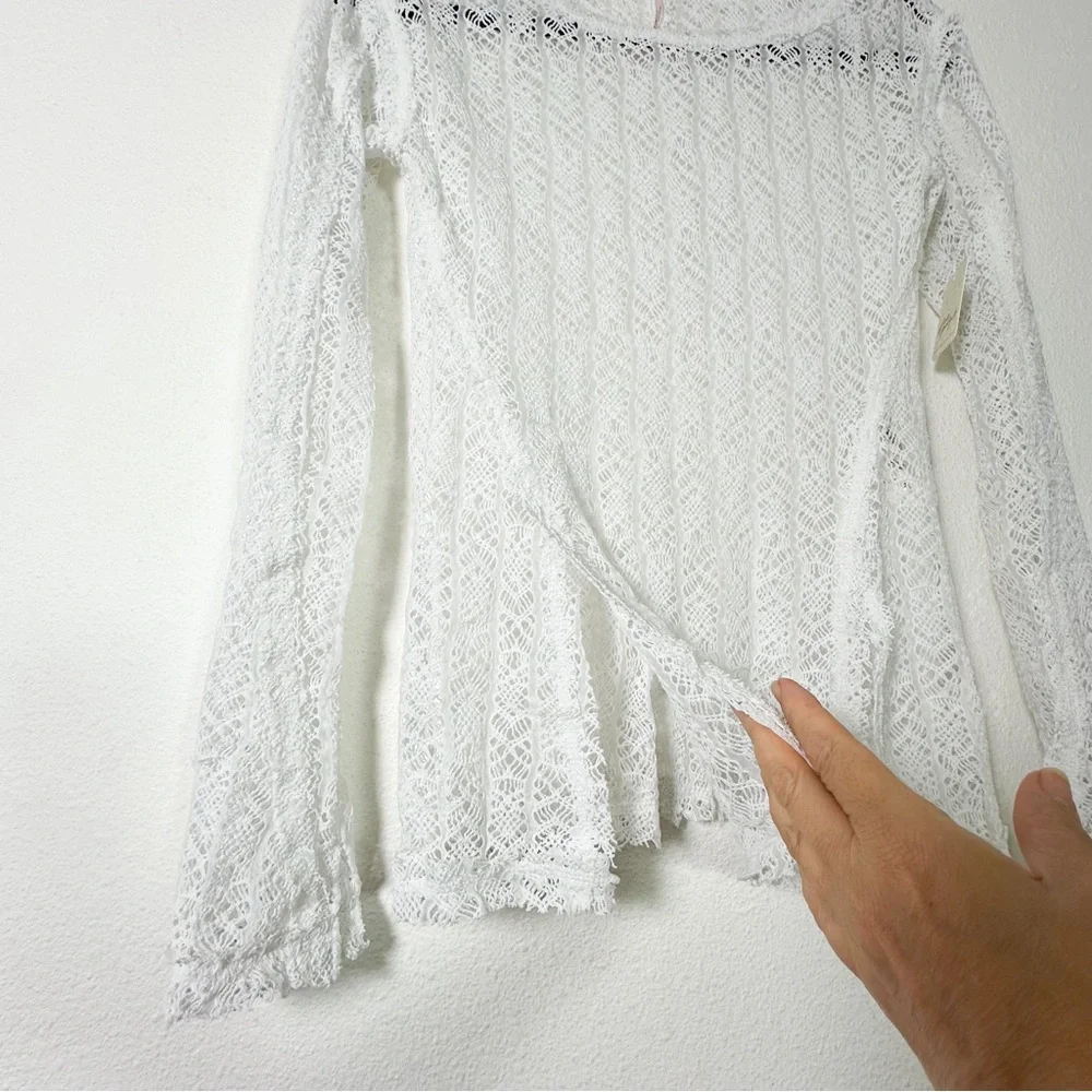 Free People On The Road Twisted Lace Tee in Ivory size XS NWT